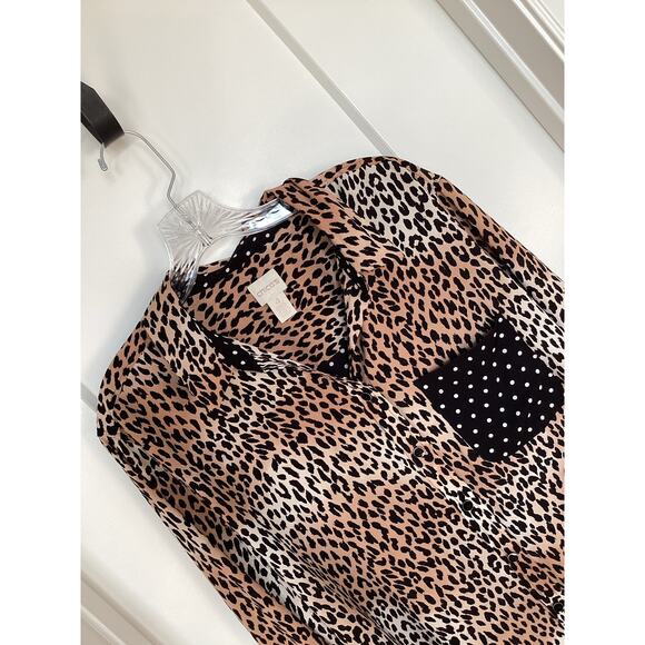 Chico’s Women's Animal Print Roll-Tab Sleeve Blouse Top Black Brown Size 4 (xl) - Picture 2 of 9